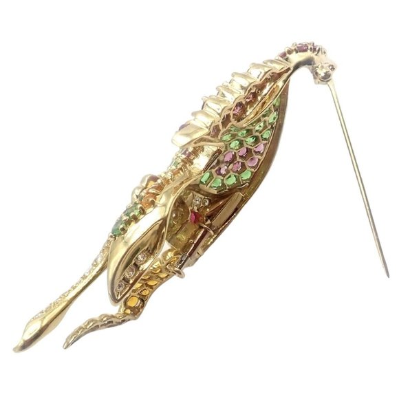 Authentic! Rare Jean Vitau 18k Yellow Gold Diamond Color Stone Angel Fish Brooch - Picture 9 of 12